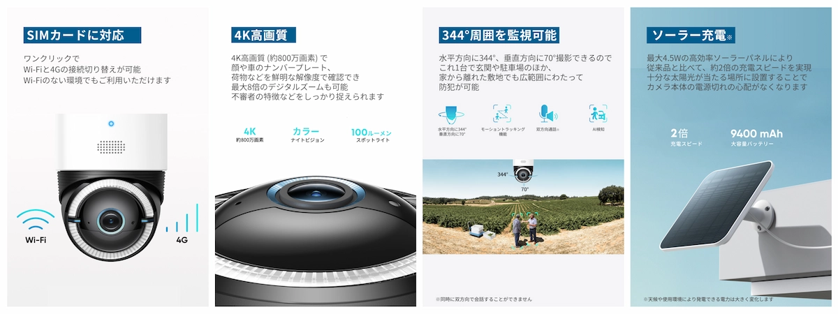 Wi-Fi不要でどこでも監視。Anker eufy 4G LTE Cam S330は「楽天